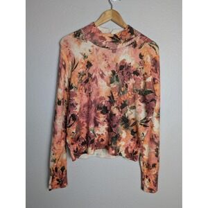 Anthropologie Kachel Sweater XL Multicolor Floral Mock Neck Open Back Pullover